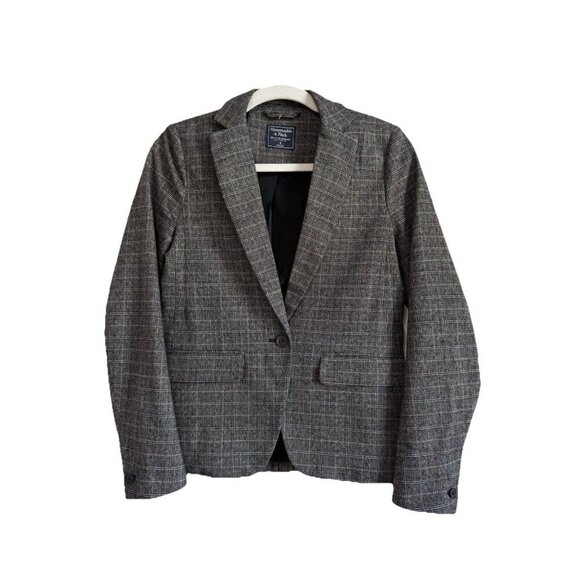 Abercrombie & Fitch Womens 0 Windowpane Single Button Blazer Gray Plaid Stretch - Picture 1 of 10